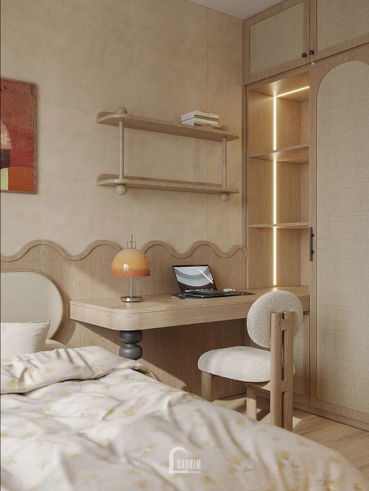 Thiết kế nội thất không gian phòng ngủ cho bé phong cách Wabi Sabi tại chung cư Hinode City